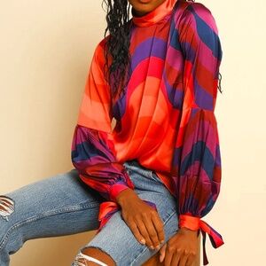 Anthropologie Hutch Myla Blouse Top Orange Geometric Size M